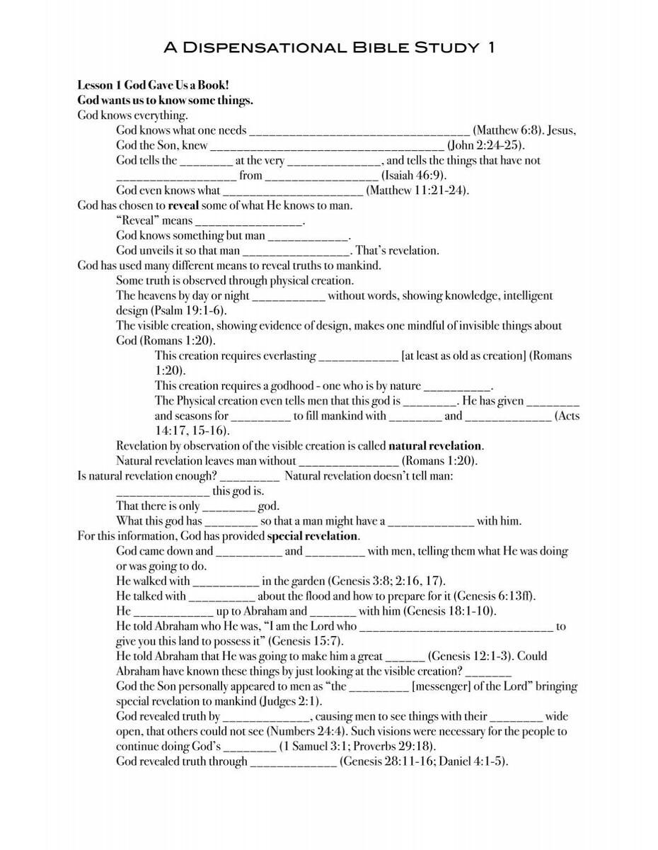 Dispensational Biblical Worksheet Grace Teaching