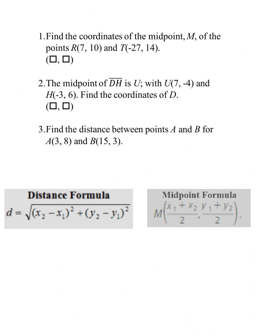 Printable Midpoint And Distance Formula Worksheets Download