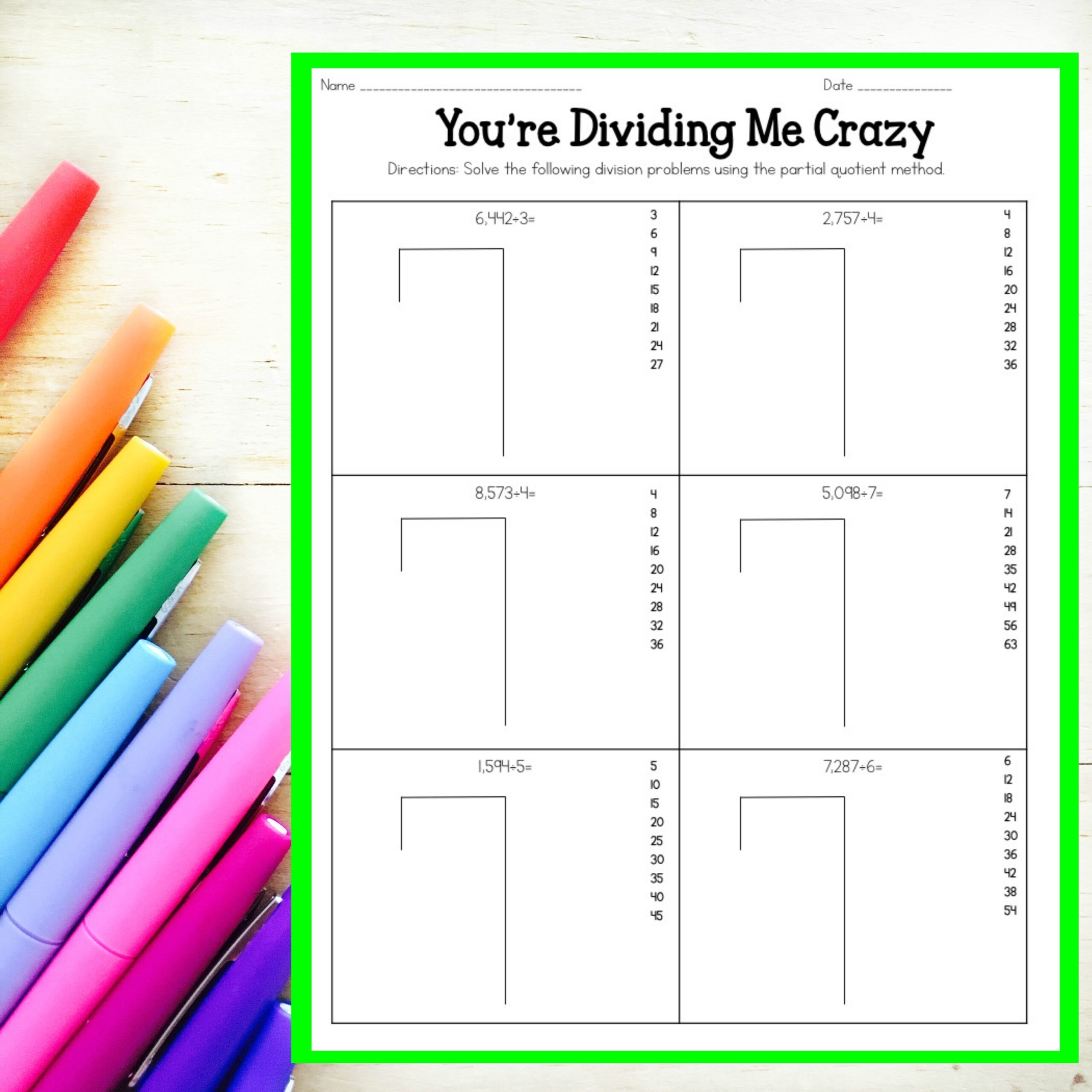 1 Digit 2 Digit Divisors Area Model Partial Quotients Long Division Worksheets Bundle Made By Teachers