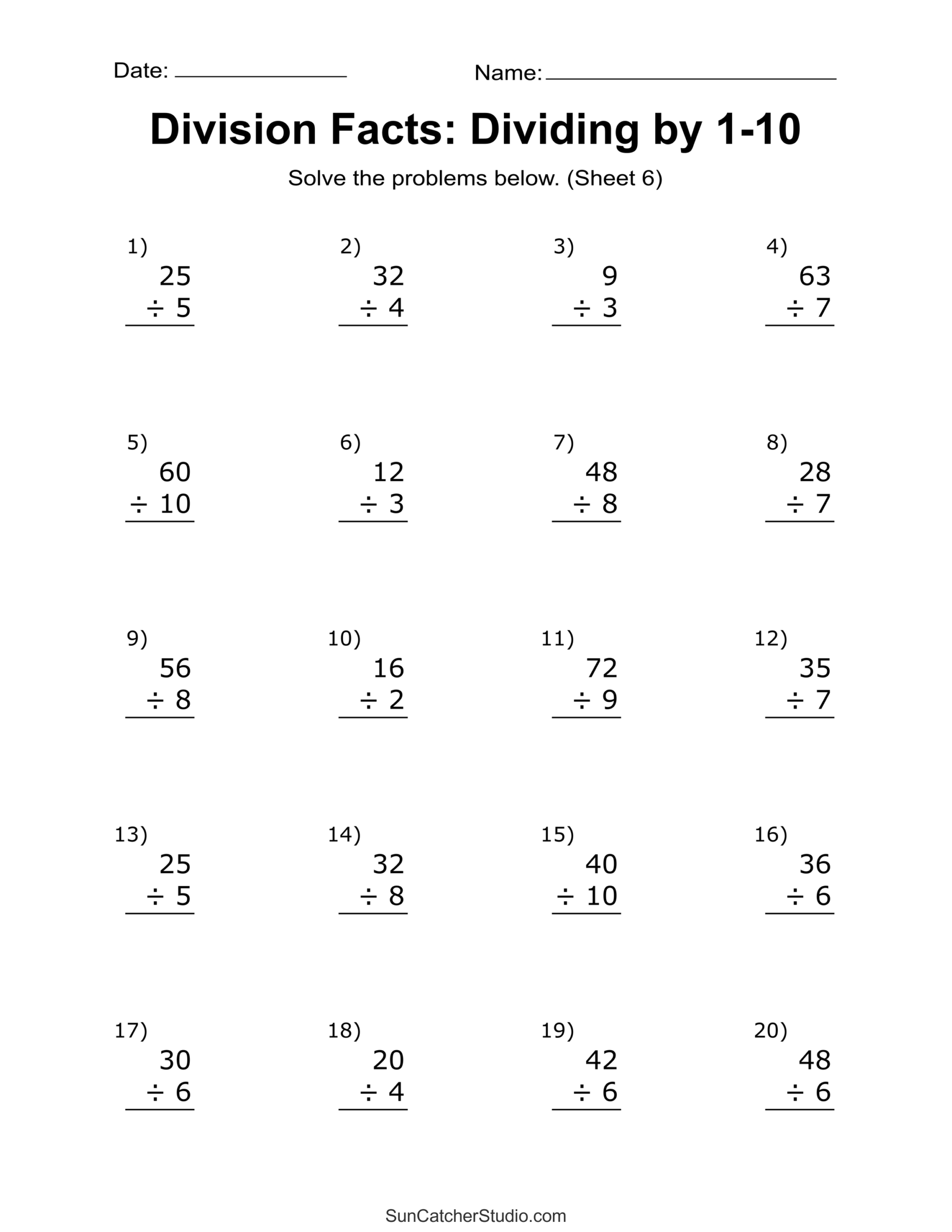 Division Worksheets Problems Free Printable Math Drills Free Printables Lettering SVG Files Tools Apps