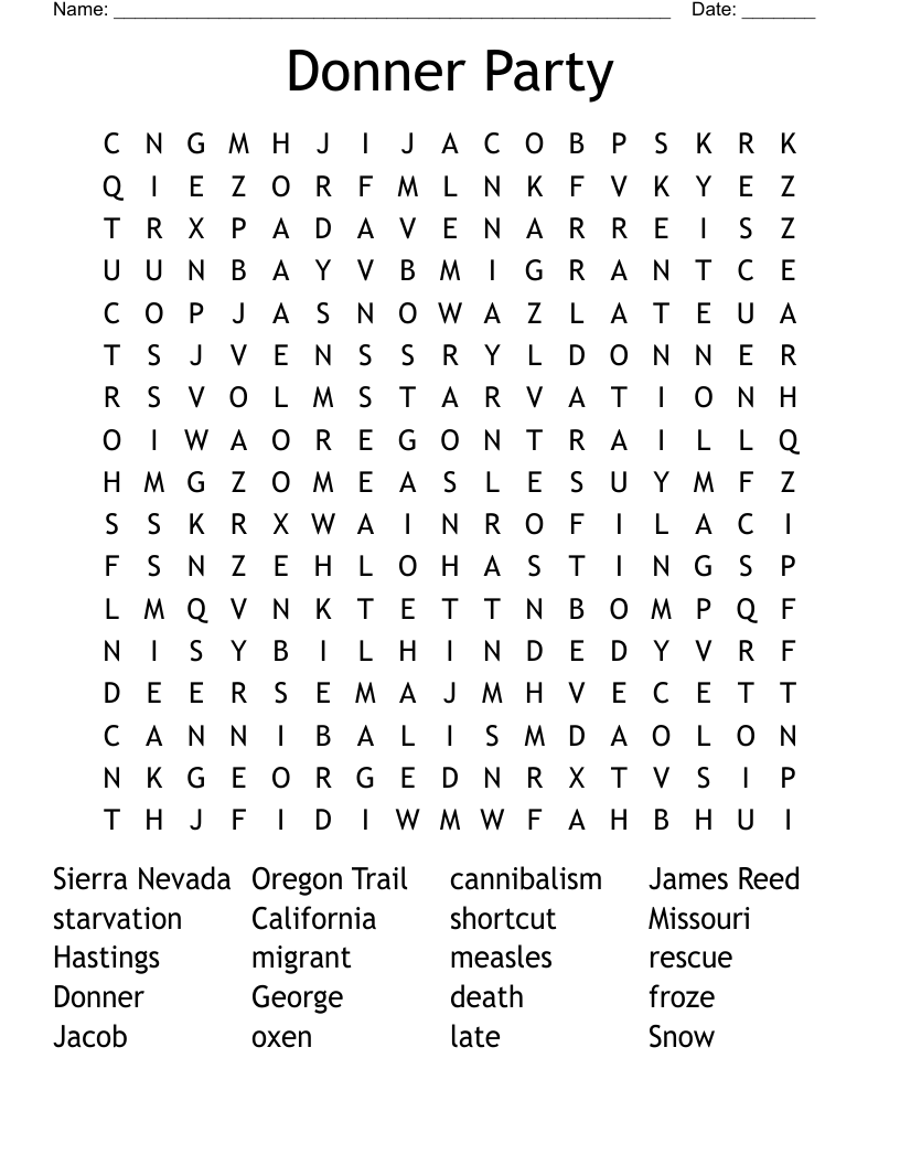 Donner Party Word Search WordMint