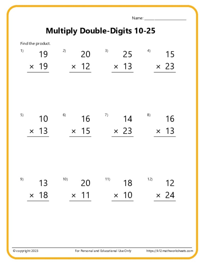 Double Digit Multiplication Worksheets