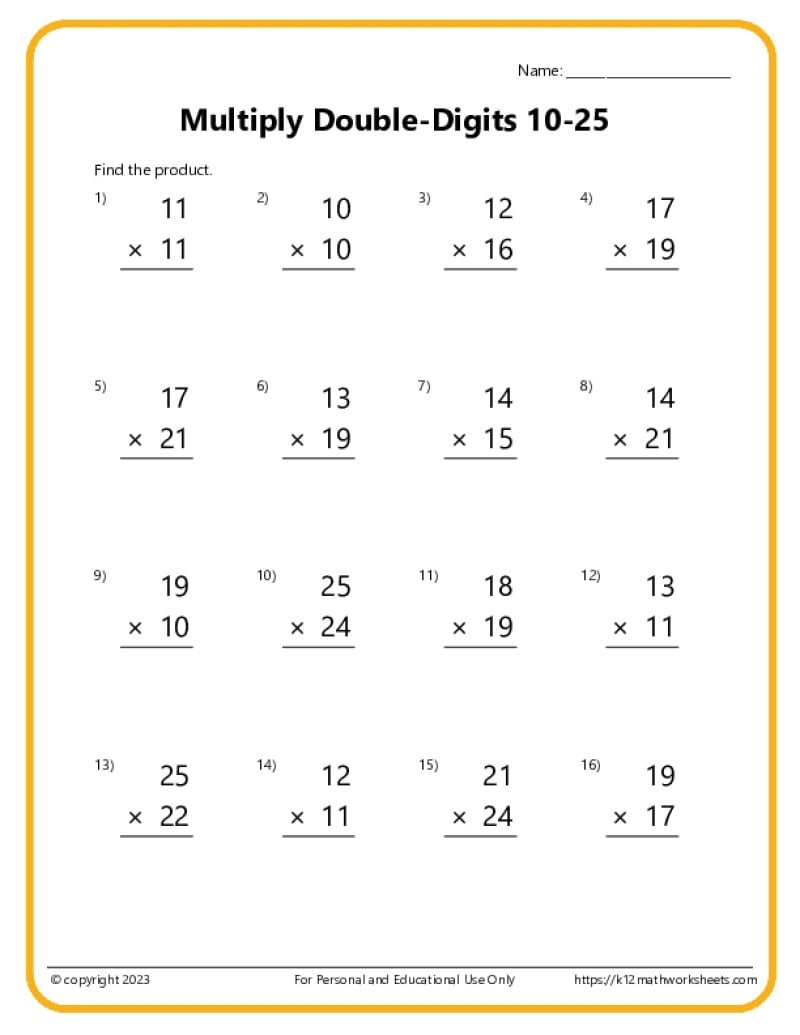 Free 2 Digit By 2 Digit Multiplication Worksheets Teach Prints