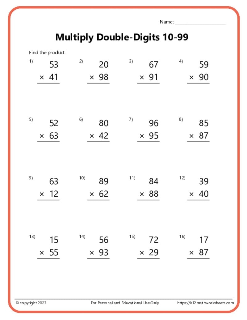 Double Digit Multiplication Worksheets Double Digit Multiplication Worksheets