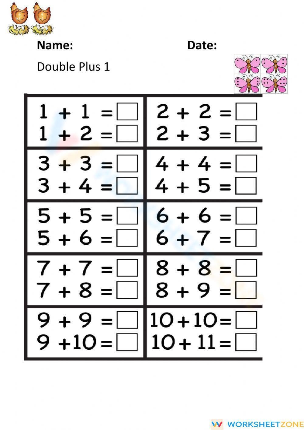 Doubles And Doubles Plus One Worksheet Fun Math Practice For Kids