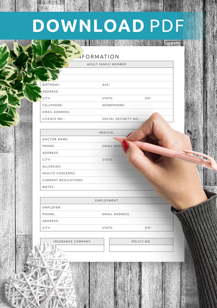 Download Printable Personal Information For Adult Template PDF
