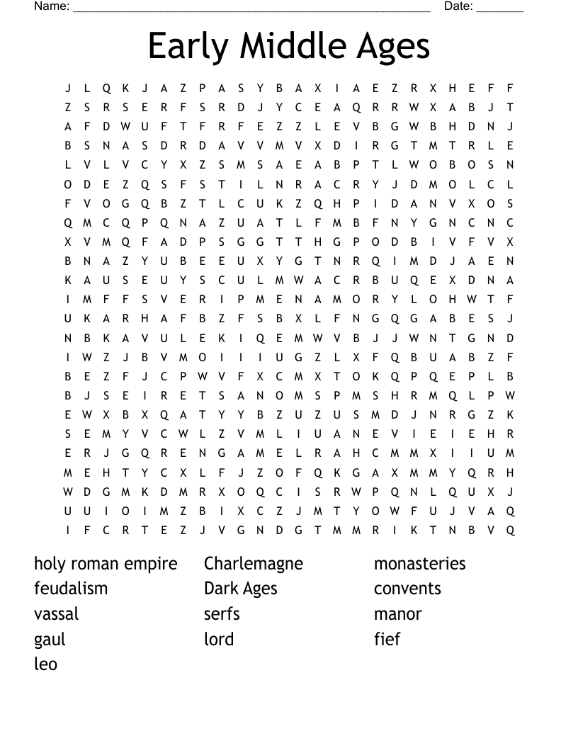 Early Middle Ages Word Search WordMint