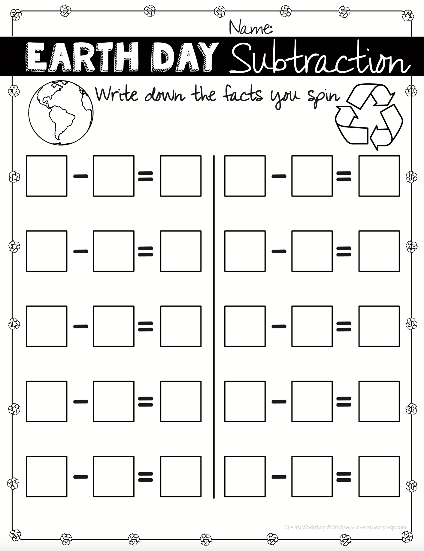Earth Day Addition Subtraction 1 10 By Teach Simple