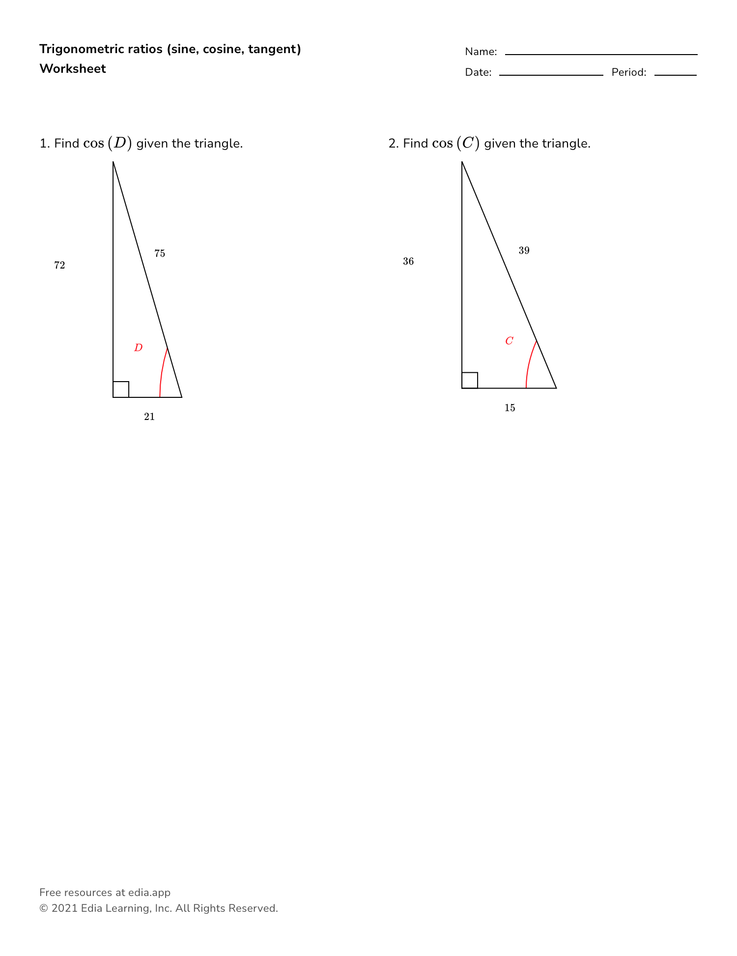 Evaluating Each Trigonometric Function Worksheets