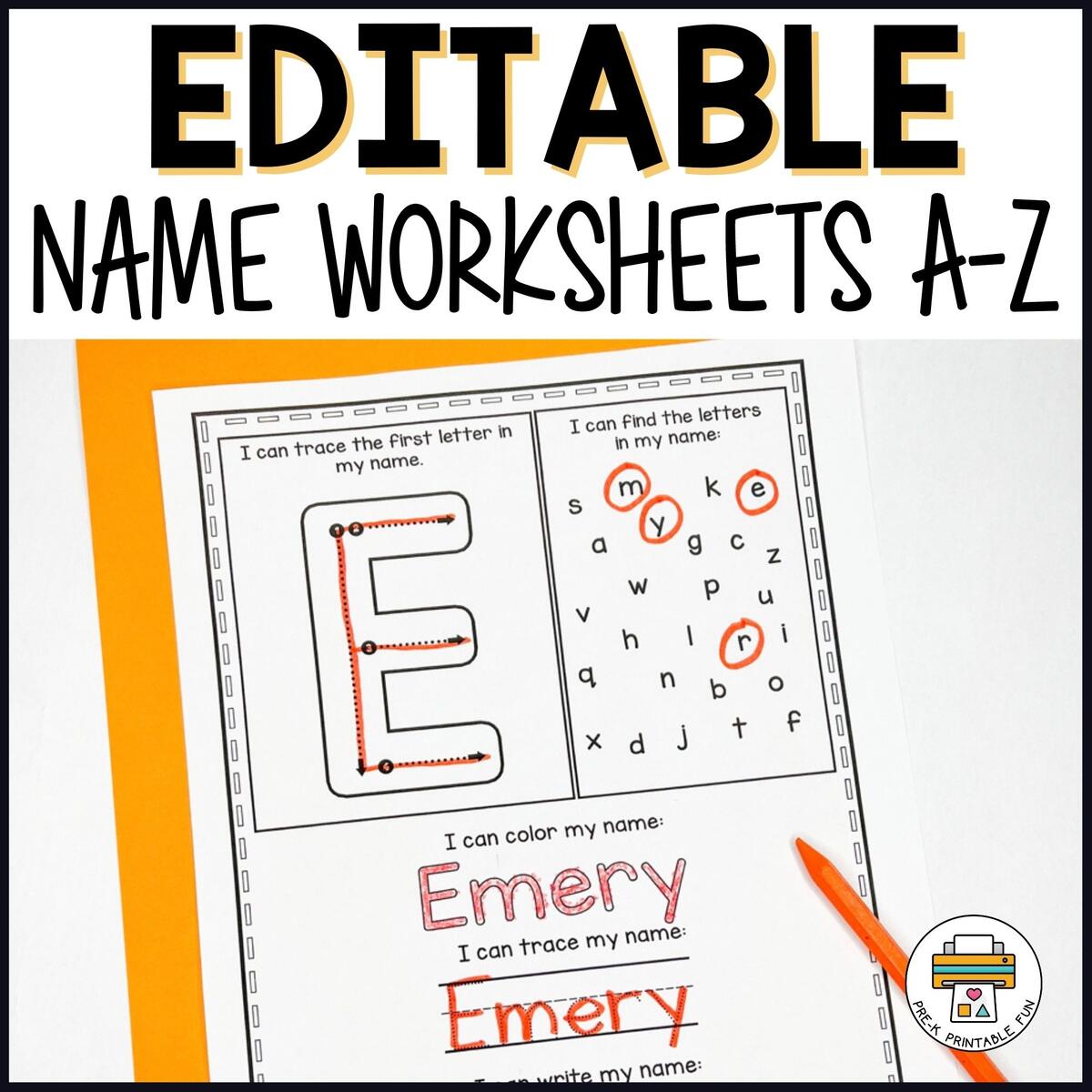 Editable Name Worksheets A To Z Color Tracing Spelling Preschool Worksheets Fun Educational Printable Workbook For Homeschooling And Kindergarten Learn To Write Etsy UK
