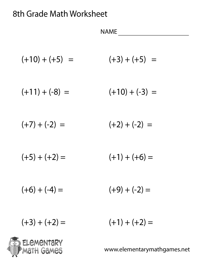 Free Printable Eighth Grade Math Practice Worksheet