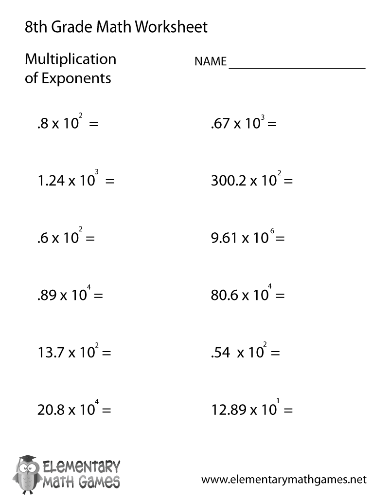 Eighth Grade Multiplication Of Exponents Worksheet Free Printable 8th Grade Math Worksheet Templates Canva