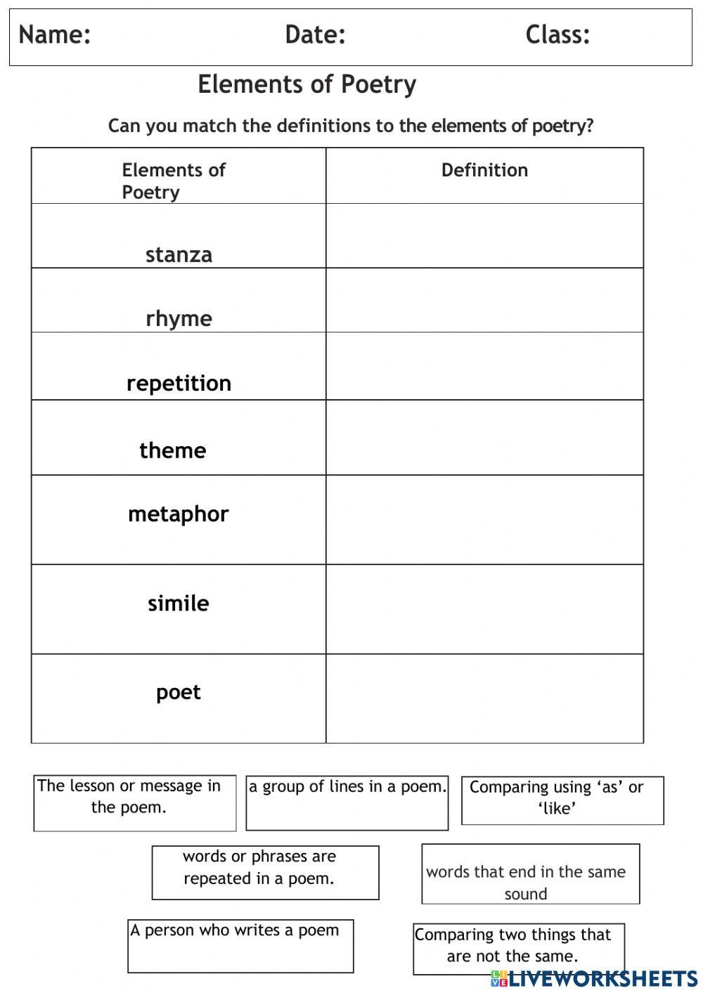 Elements Of Poetry Exercise Worksheets Library