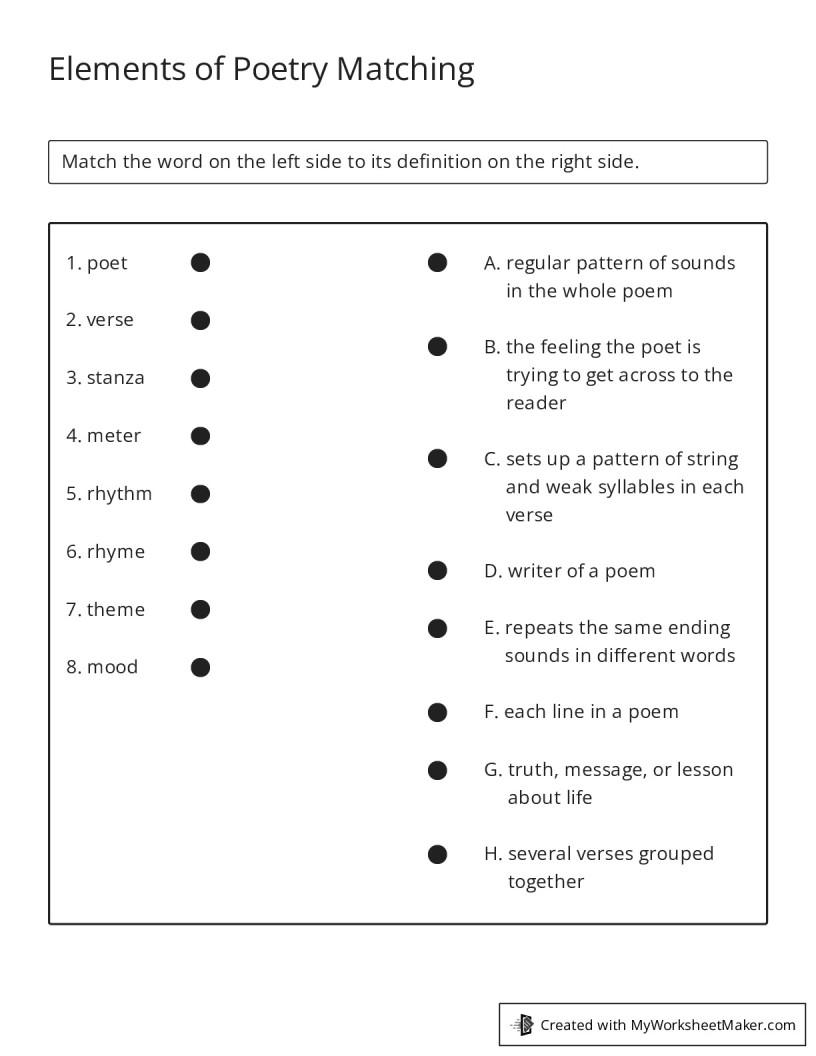 Elements Of Poetry Matching My Worksheet Maker Create Your Own Worksheets