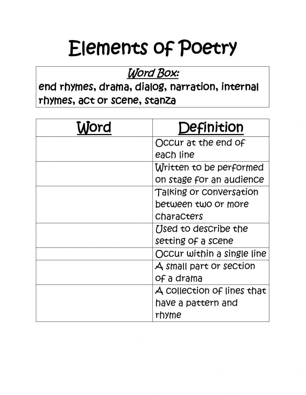 Elements Of Poetry Worksheet Worksheets Library