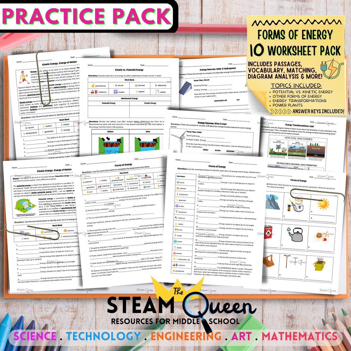 Energy Transformations 10 Editable Worksheets For Middle School Print Go Classful