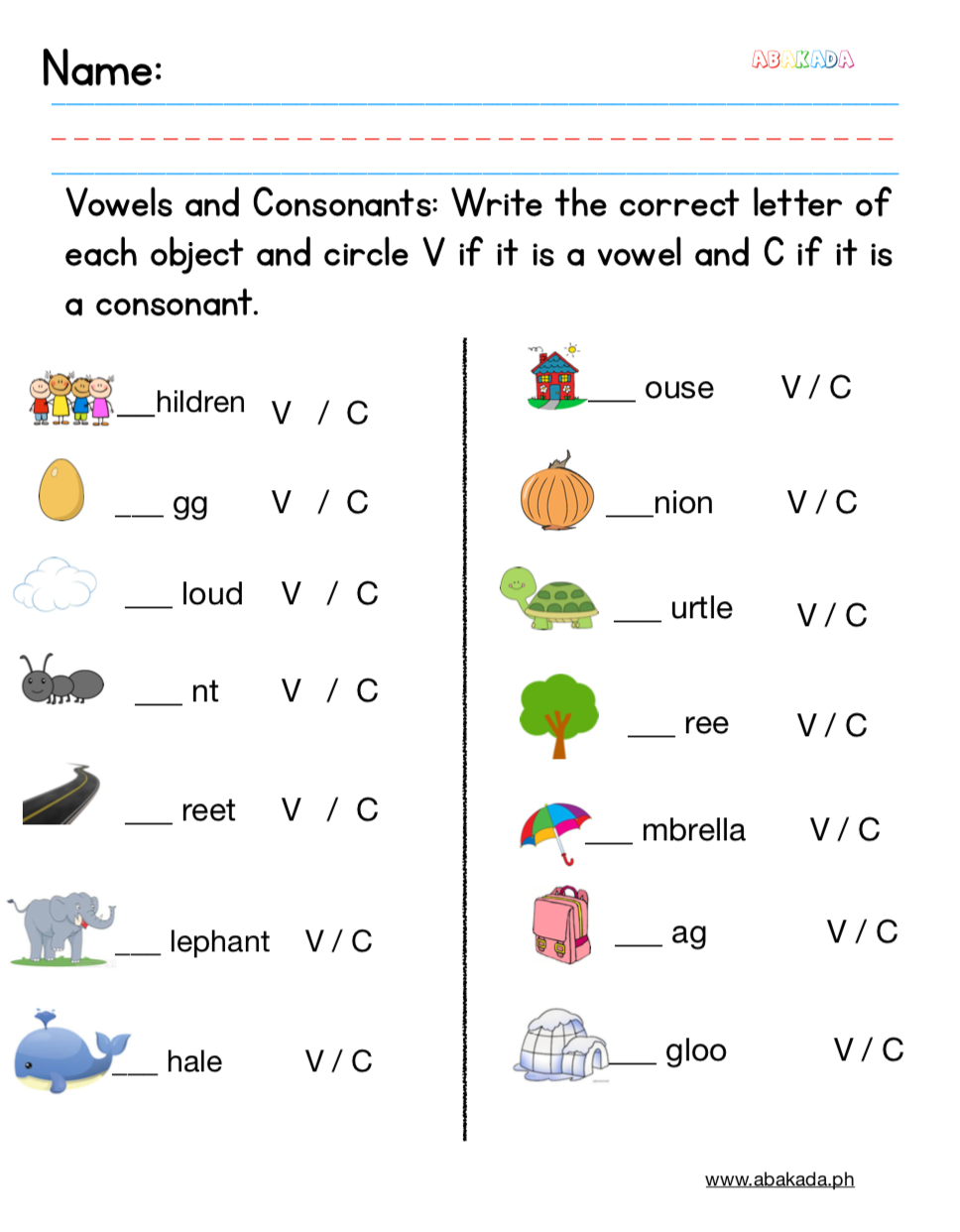 English Class 1 Vowels And Consonants Worksheet 1 Answer Worksheets Library