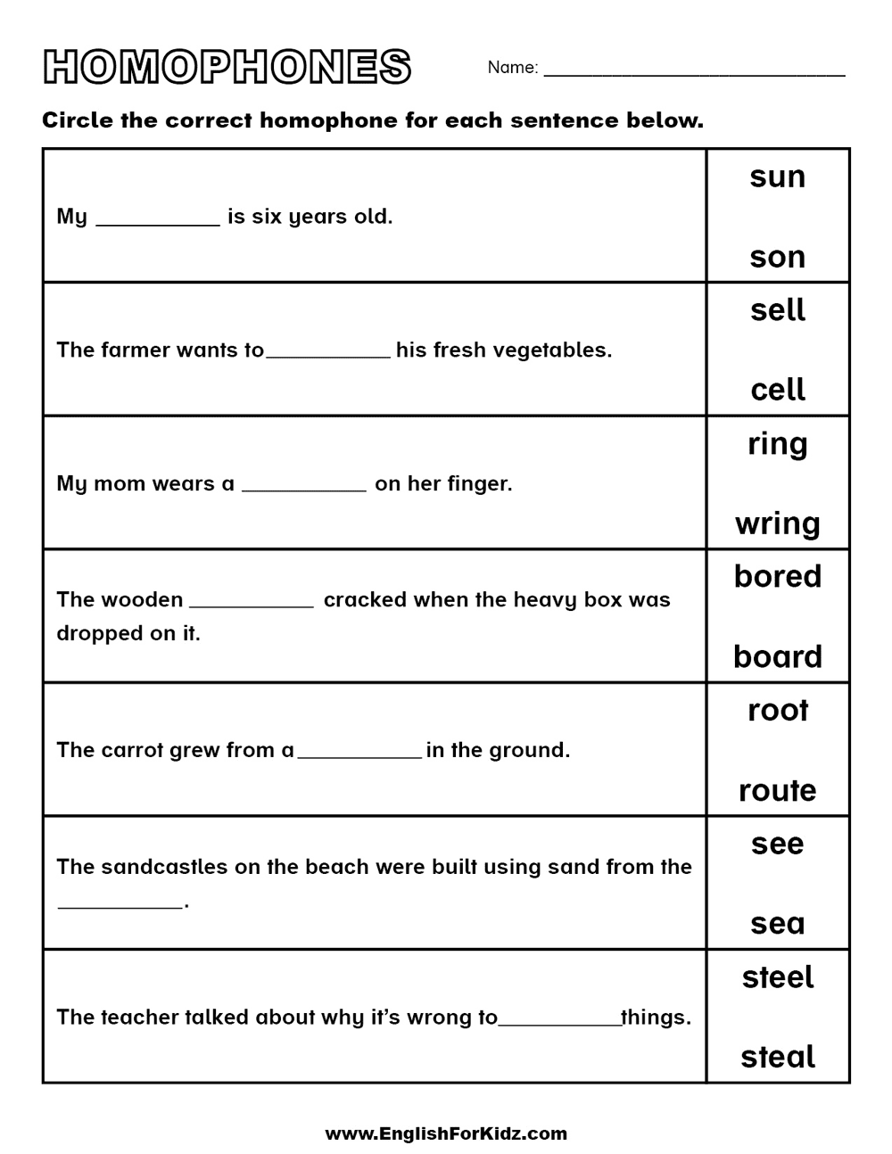 Englishlinx Homophones Worksheets