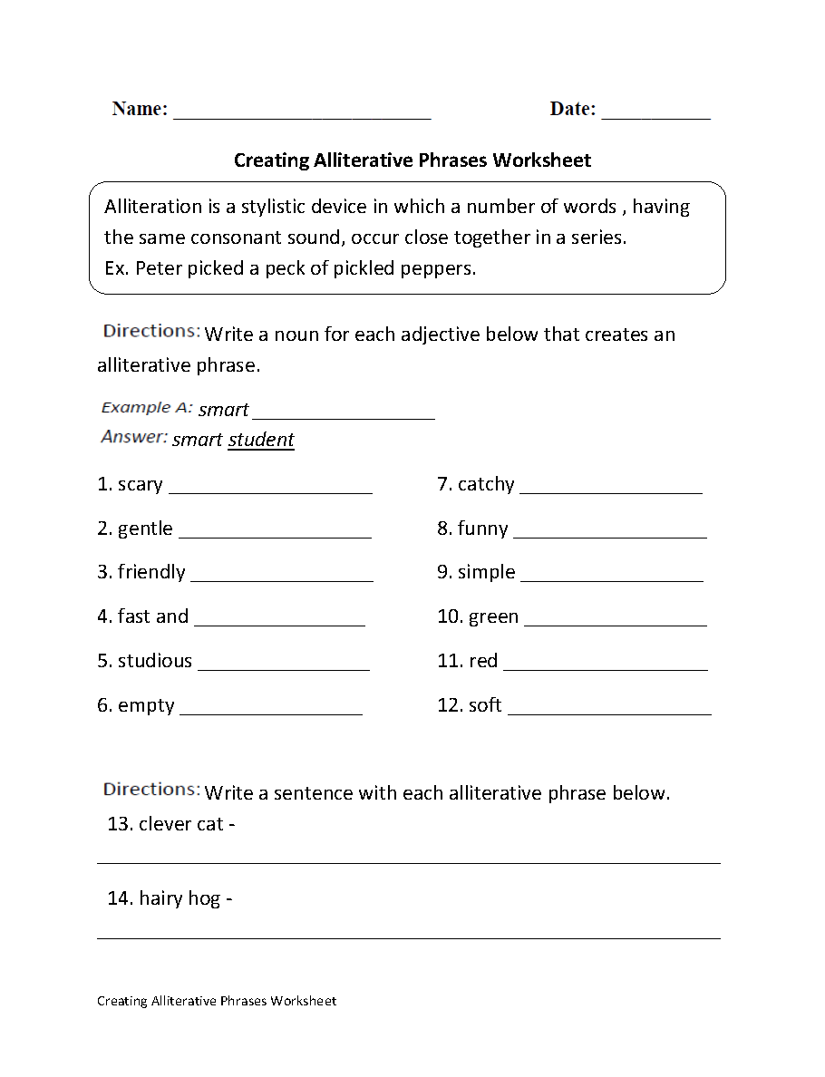 Englishlinx Alliteration Worksheets