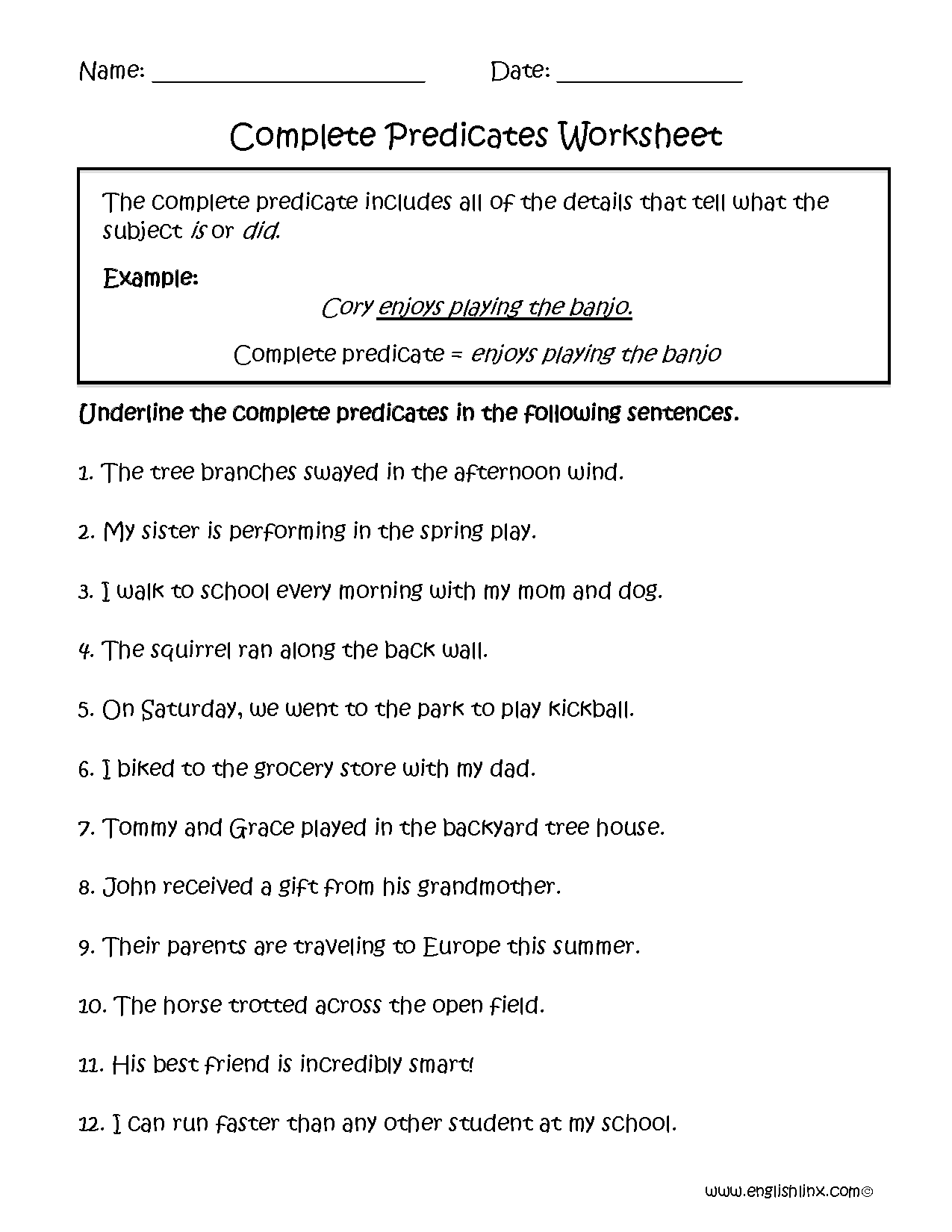 Englishlinx Subject And Predicate Worksheets Simple Subjects Predicates Worksheets Ereading Worksheets