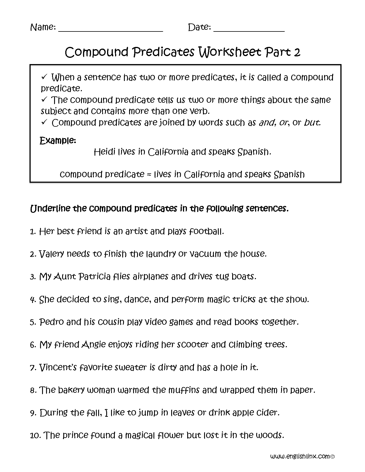 Englishlinx Subject And Predicate Worksheets Englishlinx Subject And Predicate Worksheets
