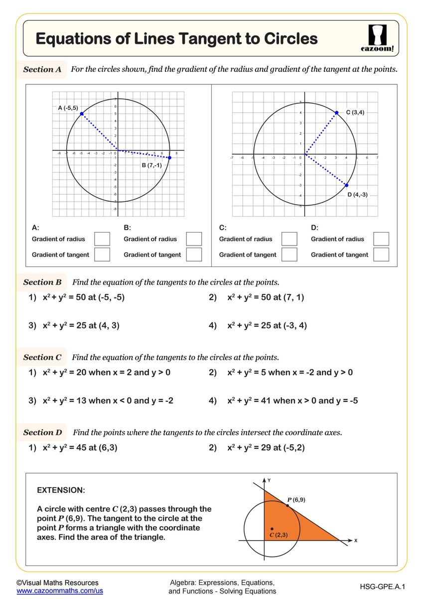 Equations Of Lines Tangent To Circles Worksheet PDF Printable Algebra Worksheet Cazoom Math Equations Of Lines Tangent To Circles Worksheet PDF Printable Algebra Worksheet Cazoom Math