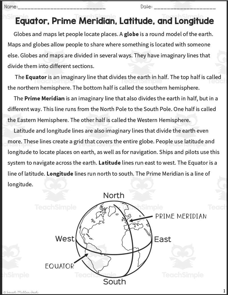 Equator And Prime Meridian Reading Packet By Teach Simple