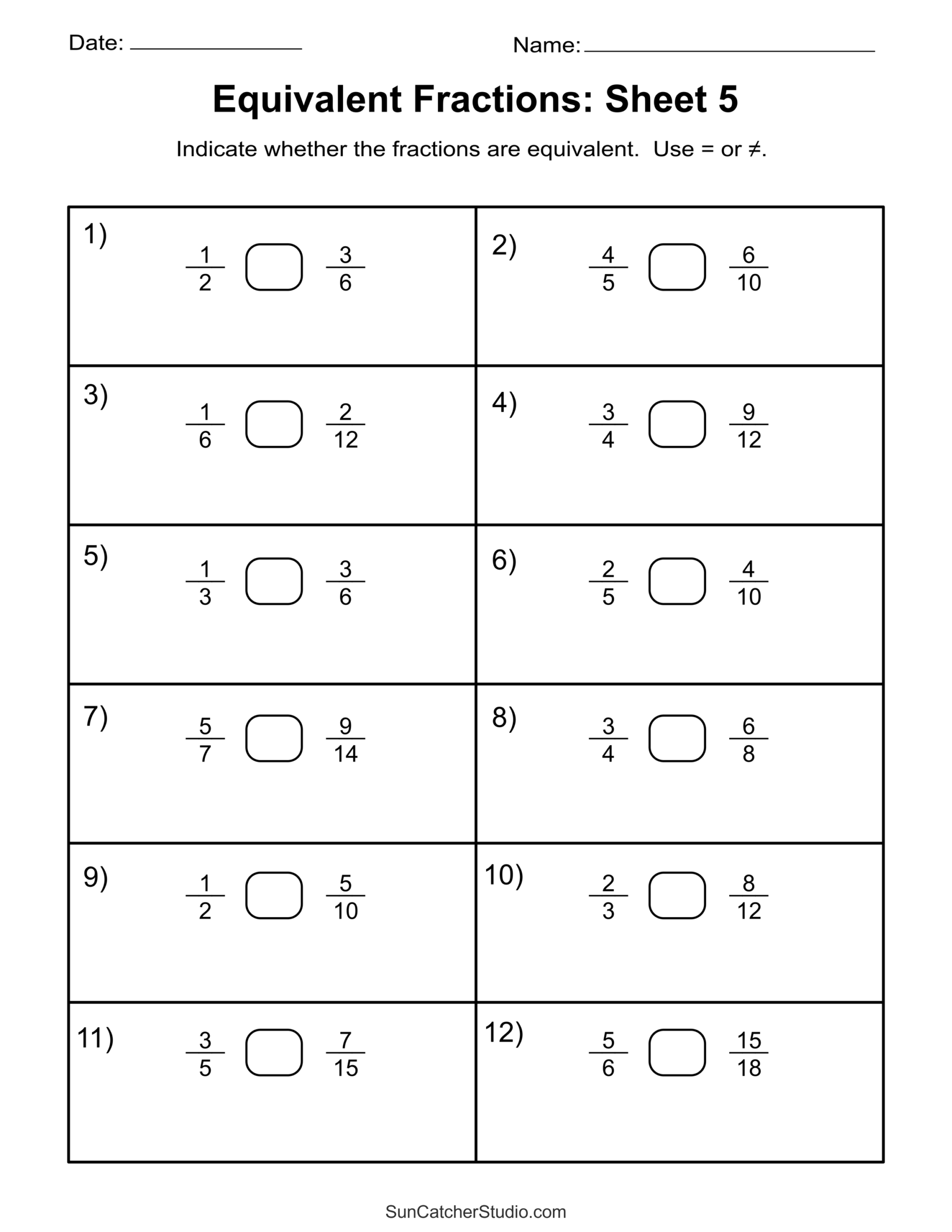 Equivalent Fractions Finding And Writing Equal Fractions Free Printables Lettering SVG Files Tools Apps Equivalent Fractions Worksheet