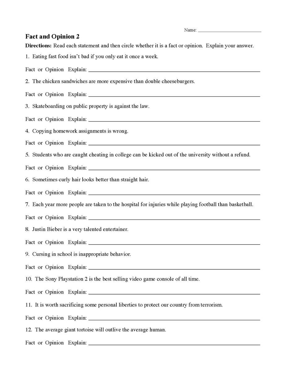 Fact And Opinion Worksheet 2 Reading Activity Worksheets Library