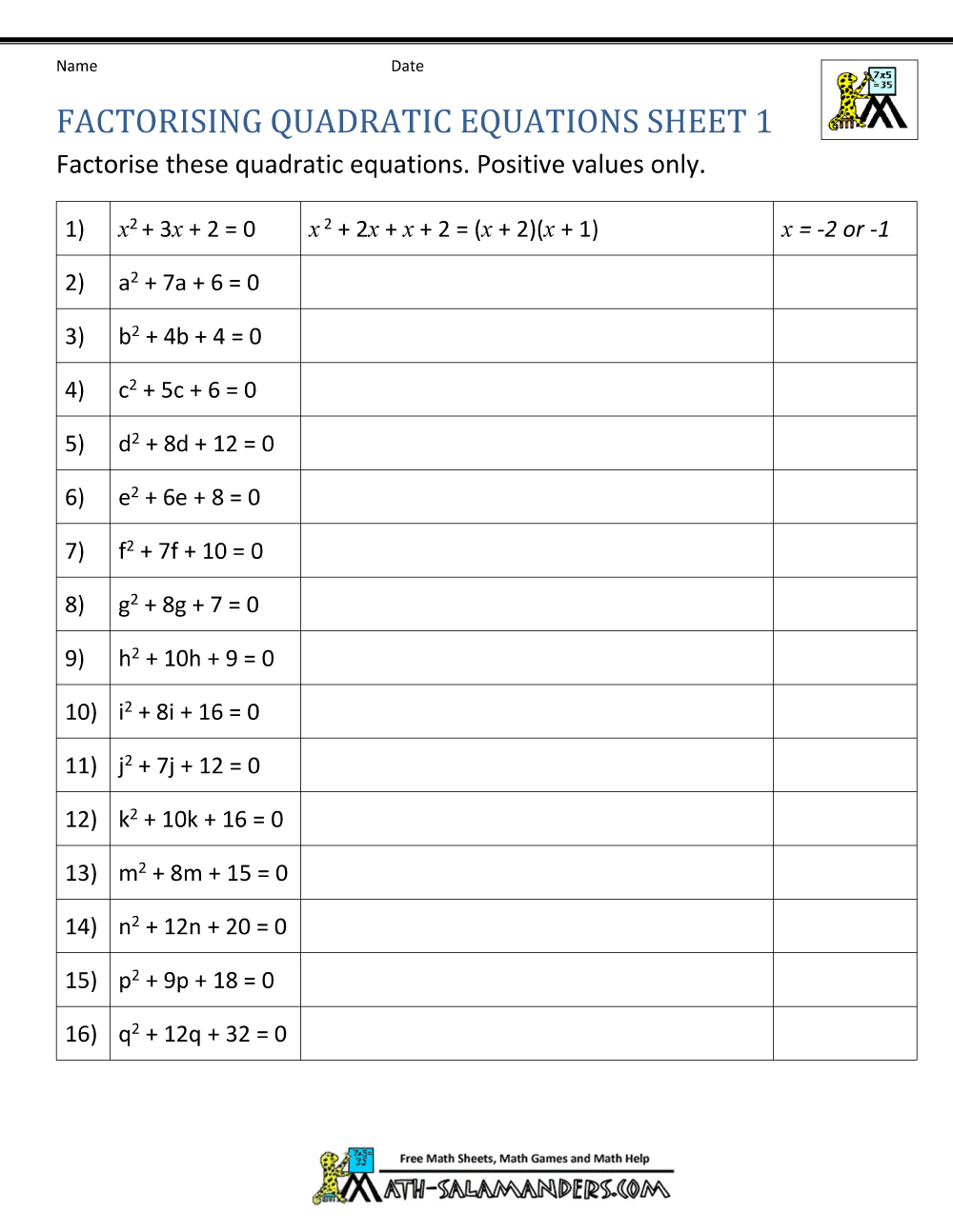 Solving Quadratic Equations C By Quadratic Formula Worksheet PDF Printable Algebra Worksheet Cazoom Math