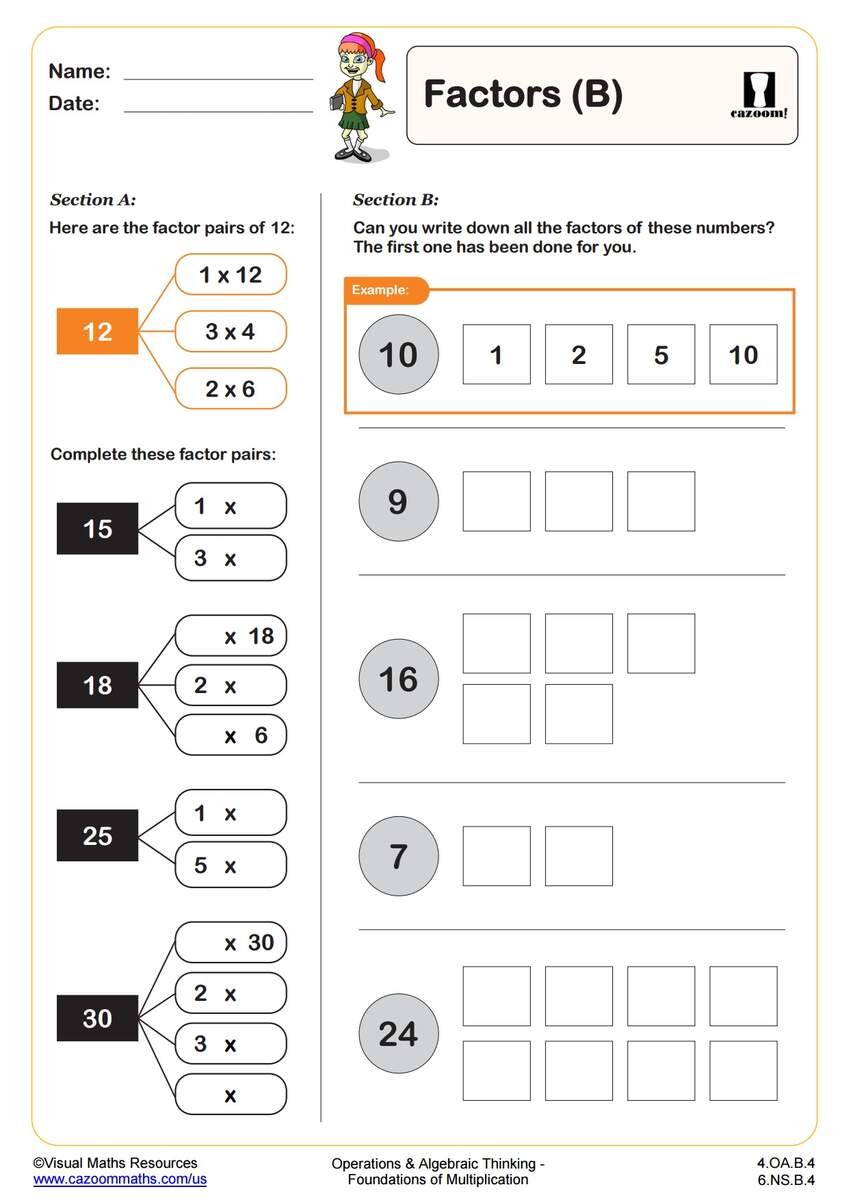 Factors B Fun And Engaging 4th Grade PDF Worksheets Cazoom Math