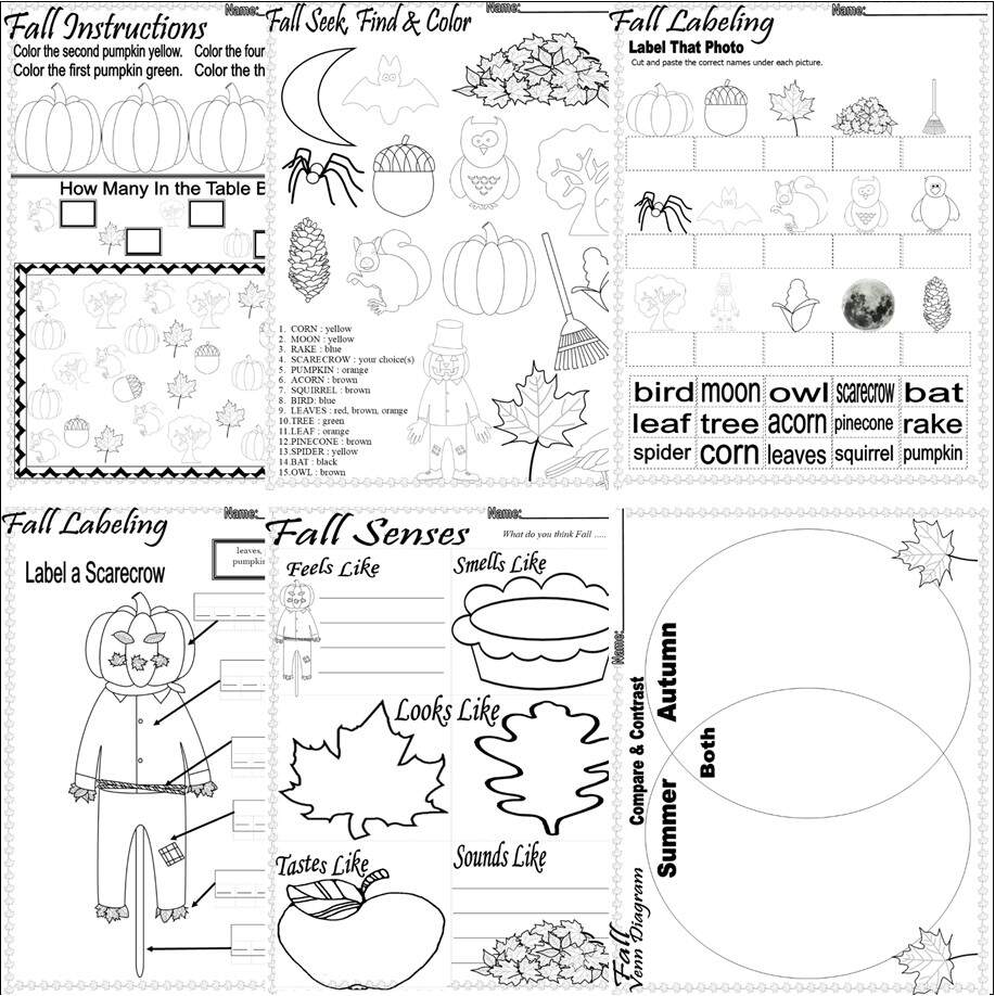 Fall NO PREP Worksheets Autumn Activities ELA Writing Vocabulary Literacy Math FUN Classful
