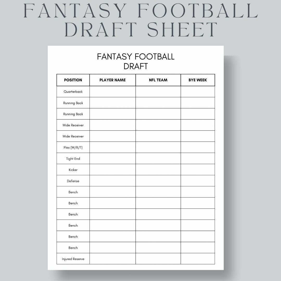 Fantasy Football Draft Sheets 2025 Season Microsoft Word Instant Download Etsy