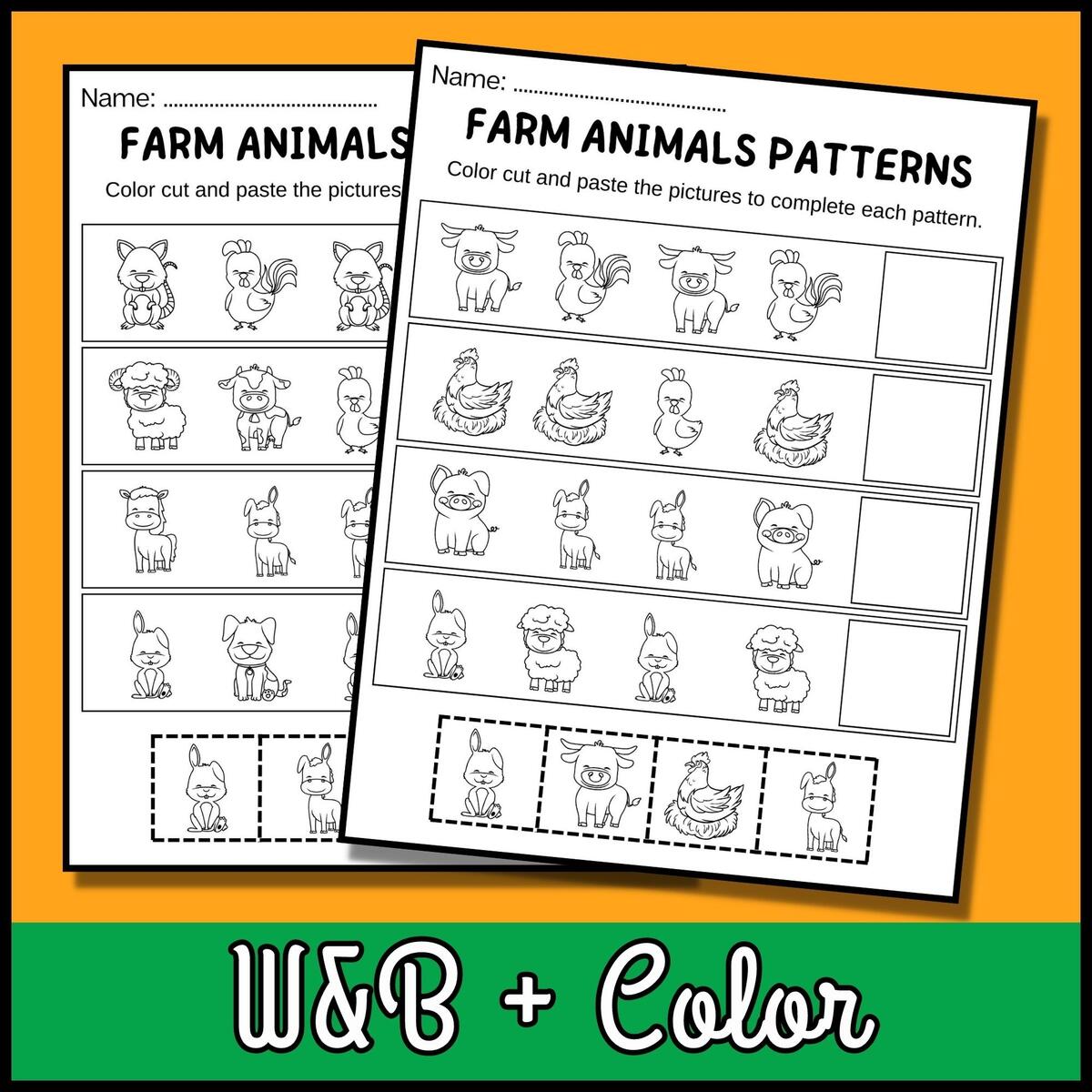 Farm Animals Patterns What Comes Next Scissors Skill Farm Animals Matching Kindergarten On The Farm Preschool Patterns Fine Motor Skill Etsy