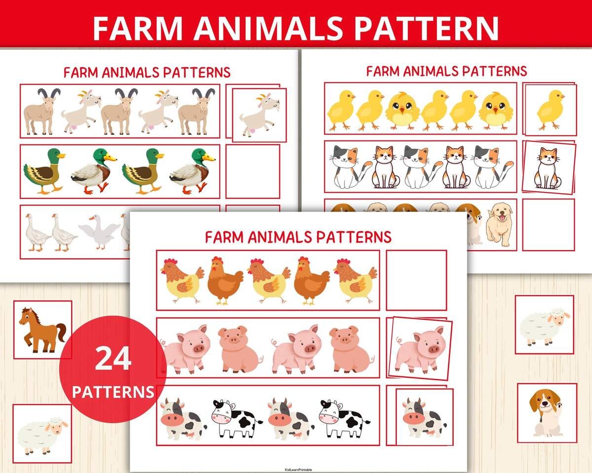 Farm Animals Patterns What Comes Next Scissors Skill Farm Animals Matching Kindergarten On The Farm Preschool Patterns Fine Motor Skill Etsy