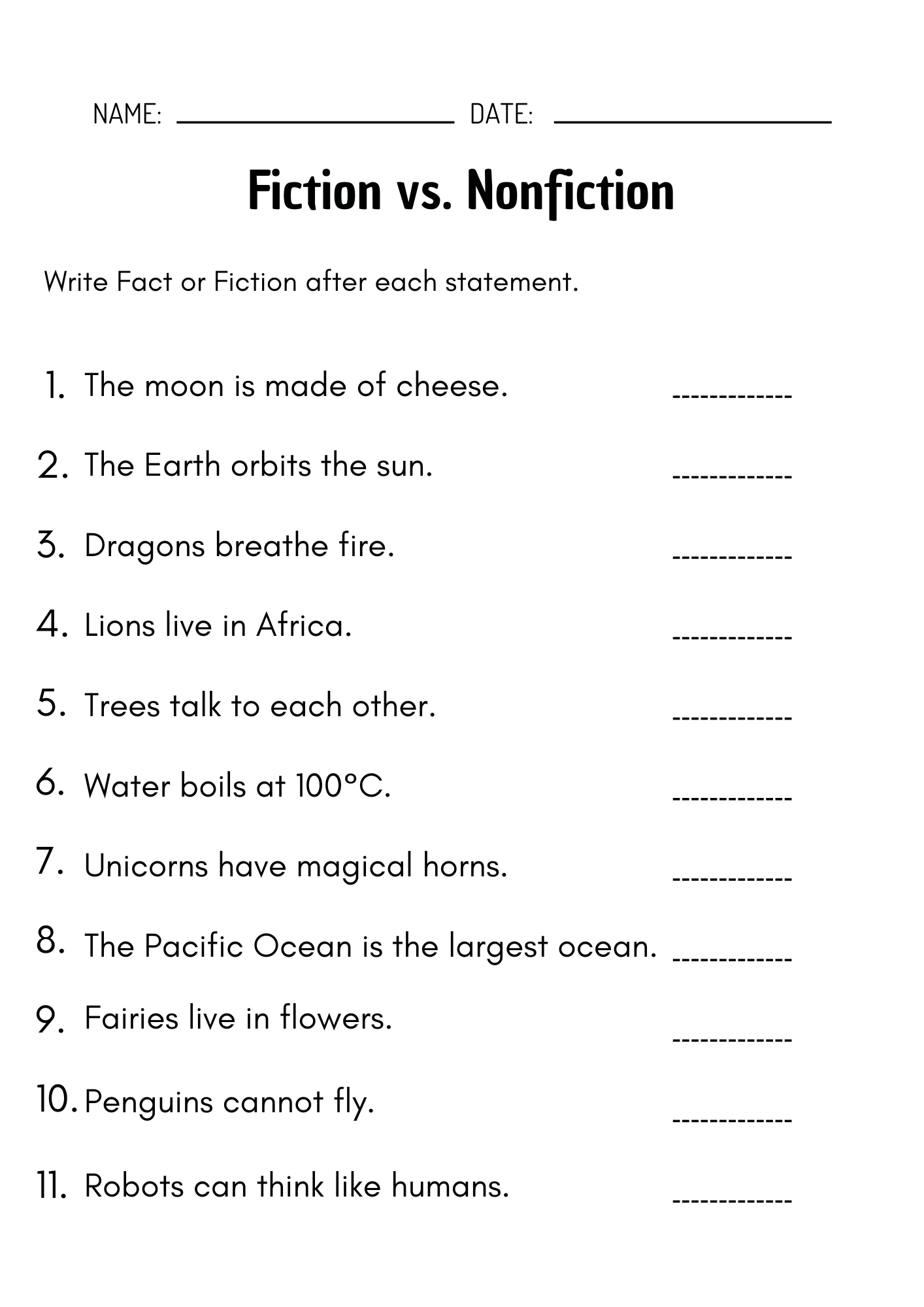 Fiction Vs Nonfiction Reading And Writing Worksheets Teaching Resources