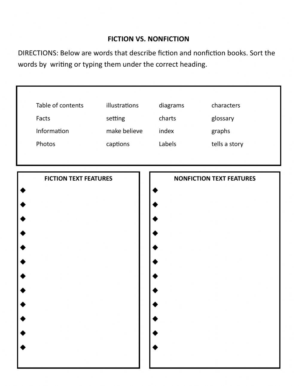 Fiction Vs Nonfiction Worksheet Understanding Literary Genres Fiction Vs Nonfiction Worksheet Understanding Literary Genres