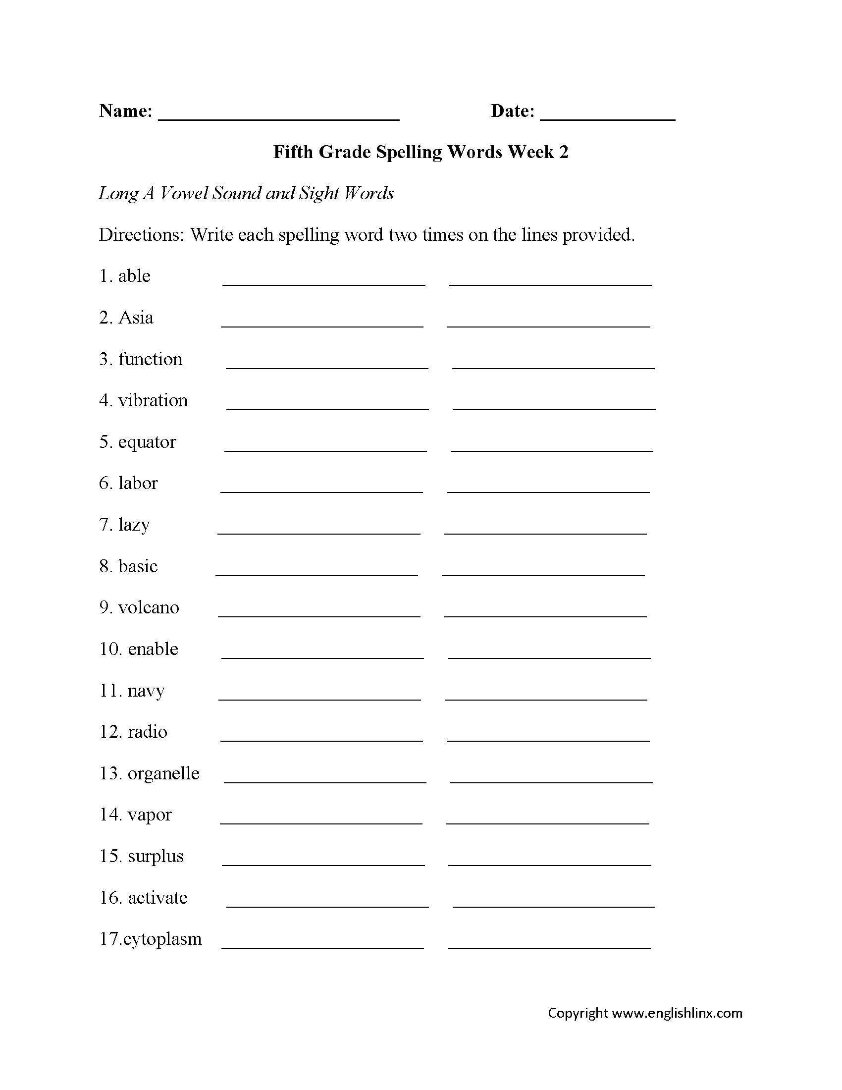 Fifth Grade Spelling Worksheets Printable Word Lists Weekly Practice Grammar Practice Worksheet Worksheets Worksheets