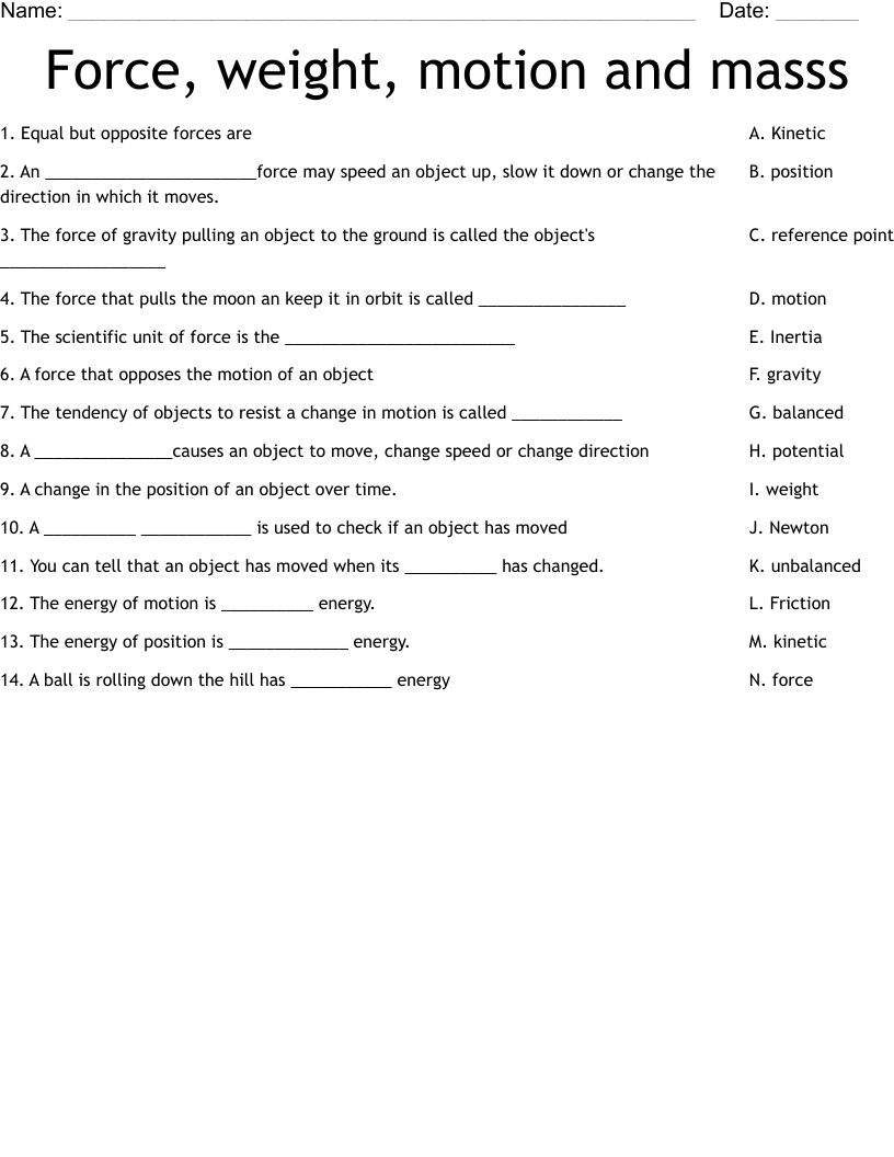 Printable Gravity Worksheets Download
