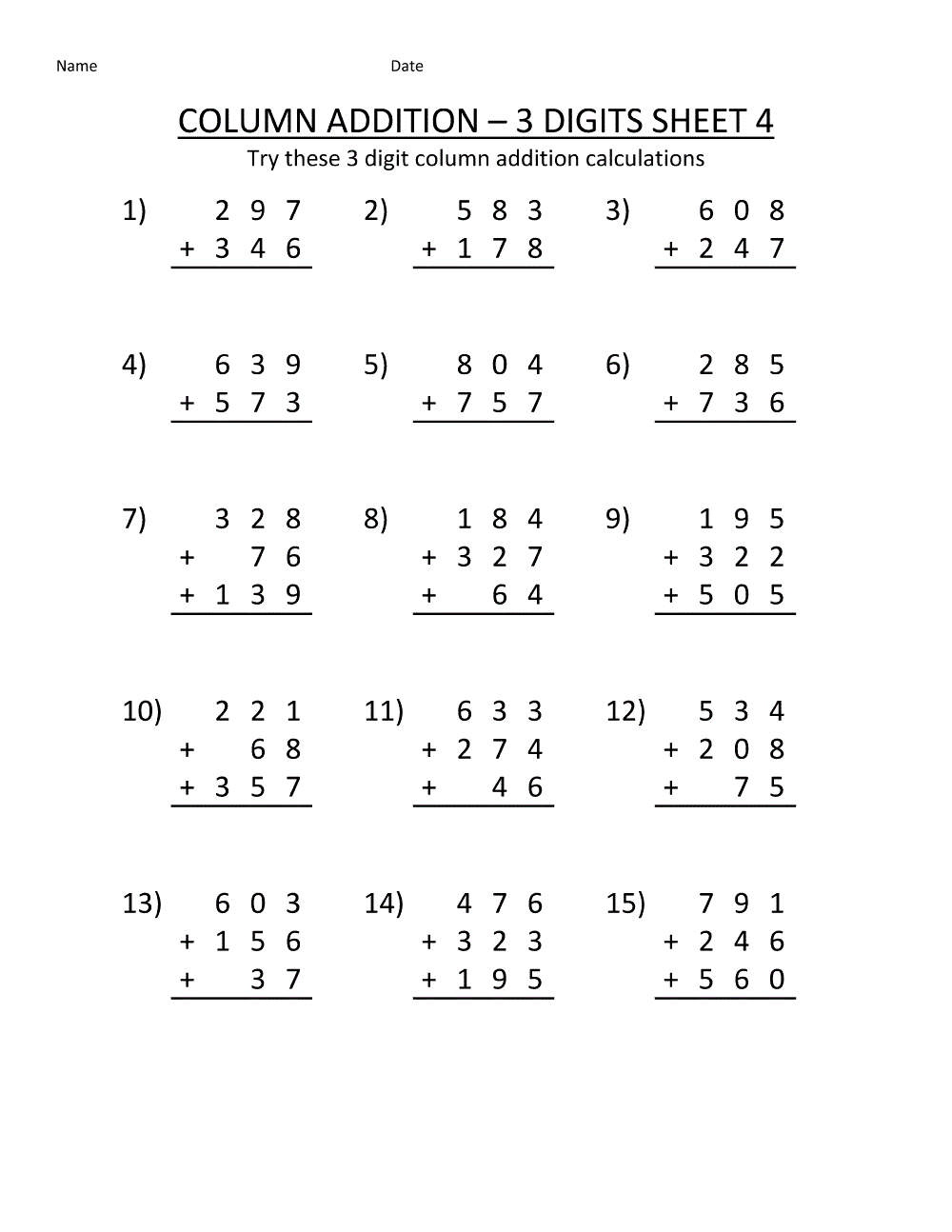 Free Addition Worksheets