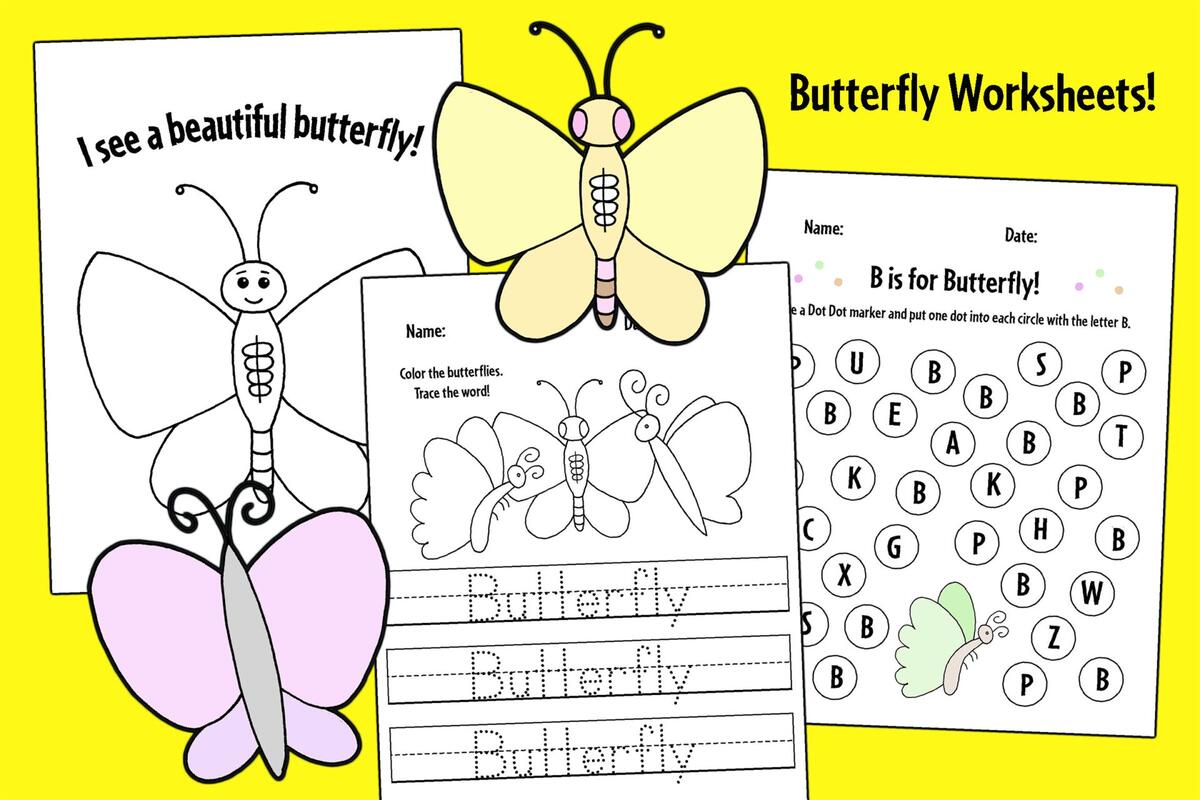 FREE Butterfly Worksheets The Hollydog Blog Little Butterfly Preschool Worksheet Practicing Fine Motor Skills Tracing Dashed Stock Vector By Lnc List Ru 406123838