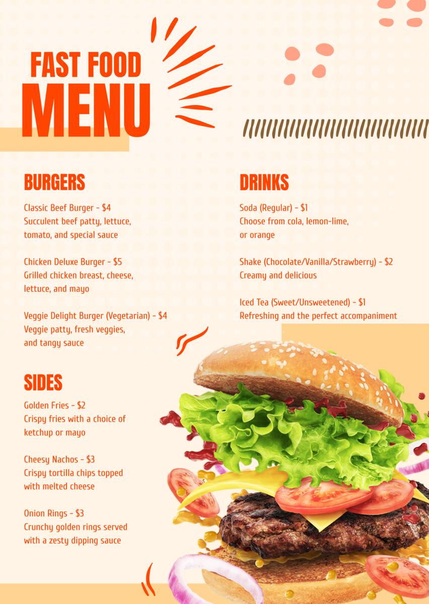 Free Blank Fast Food Menu Template To Edit Online