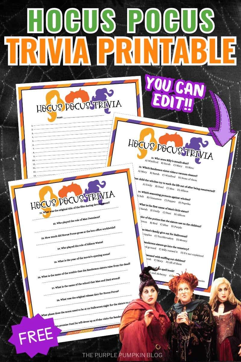 Free Hocus Pocus Trivia Questions And Answers Printable Worksheets Library