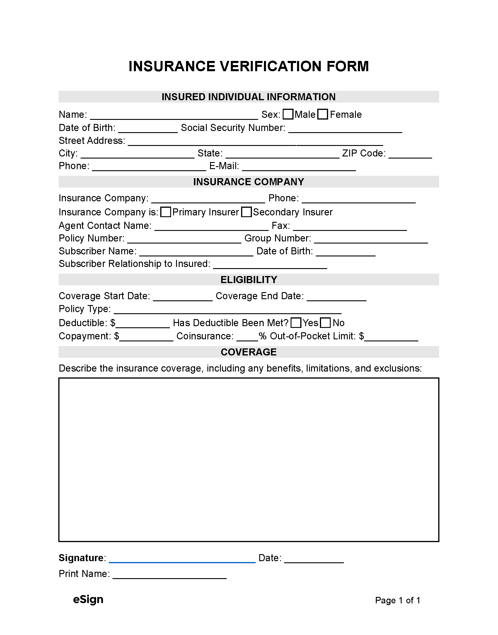 Free Insurance Verification Form PDF Word Free Insurance Verification Form PDF Word