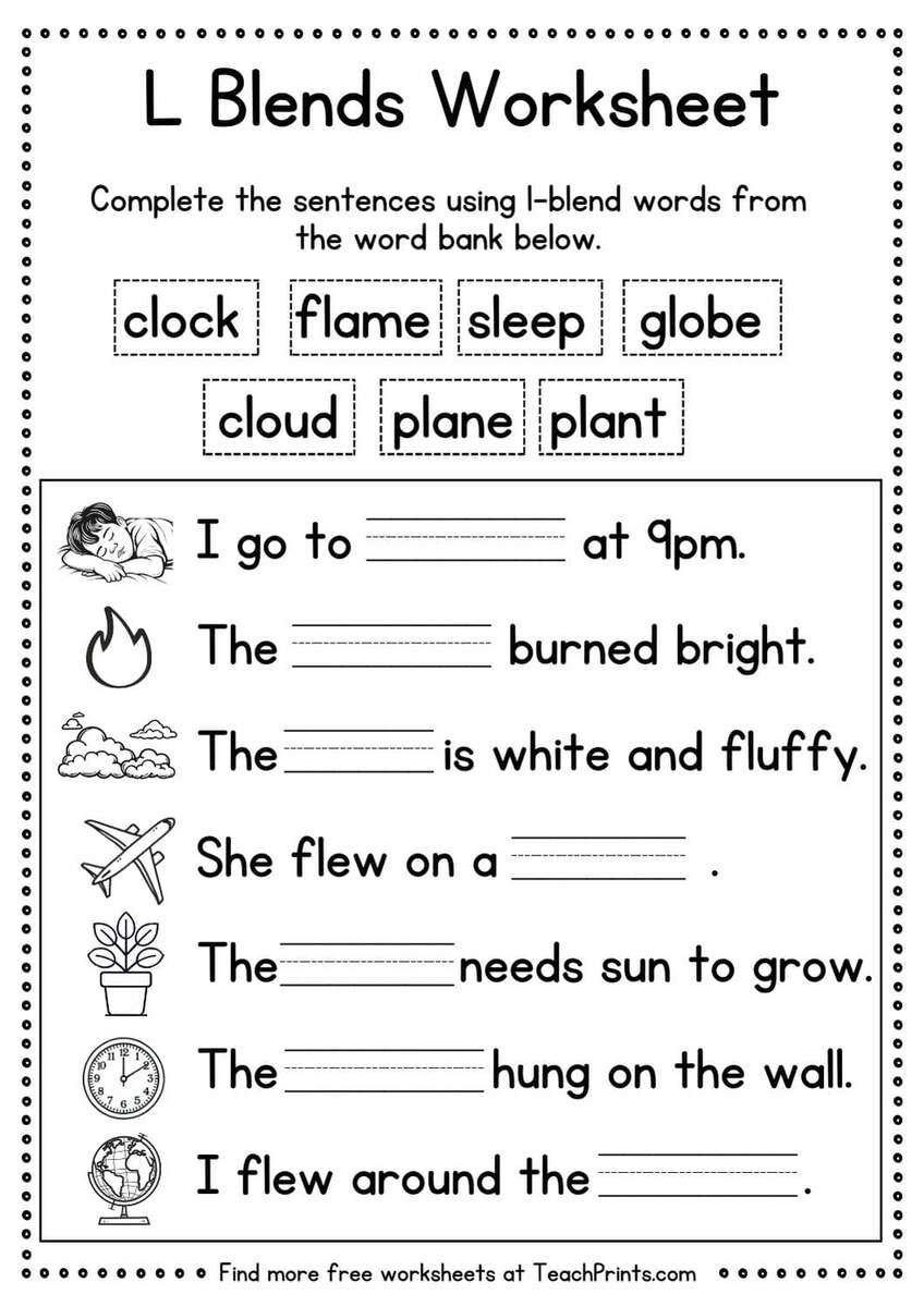 Free L Blend Worksheets Teach Prints