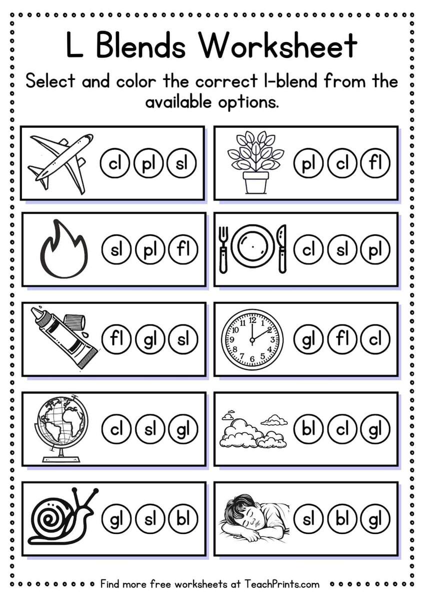 Free L Blend Worksheets Teach Prints