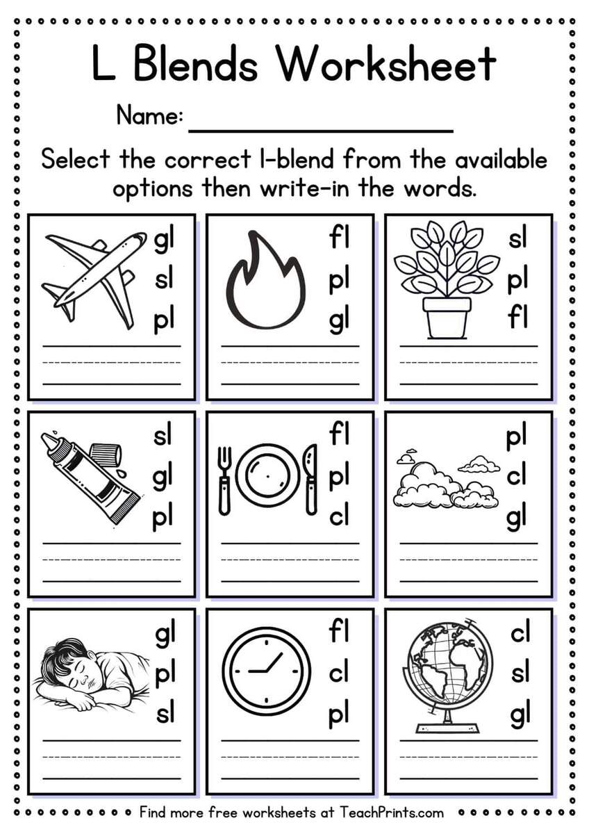 Free L Blend Worksheets Teach Prints