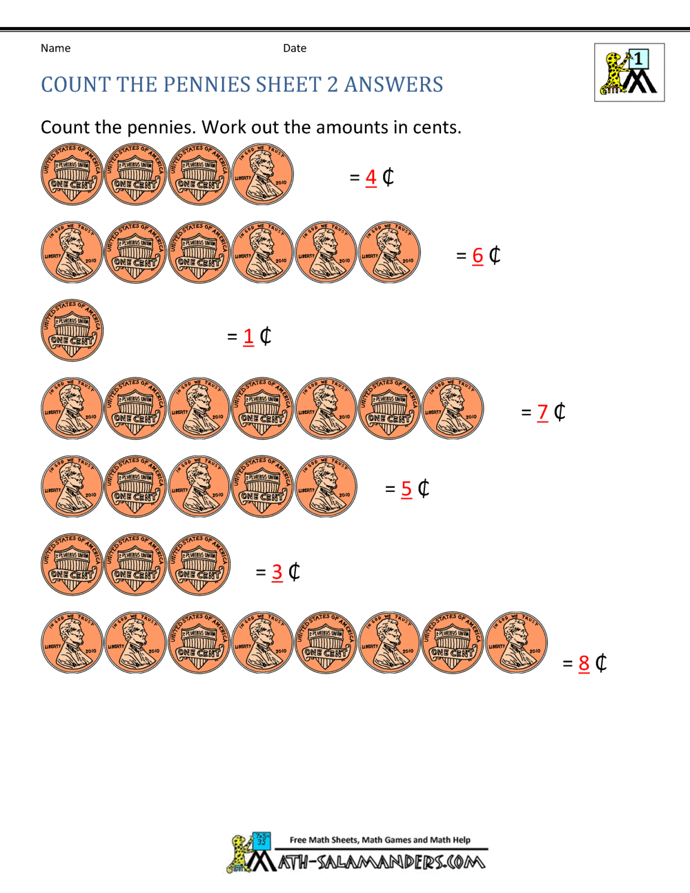 Free Math Money Worksheets 1st Grade