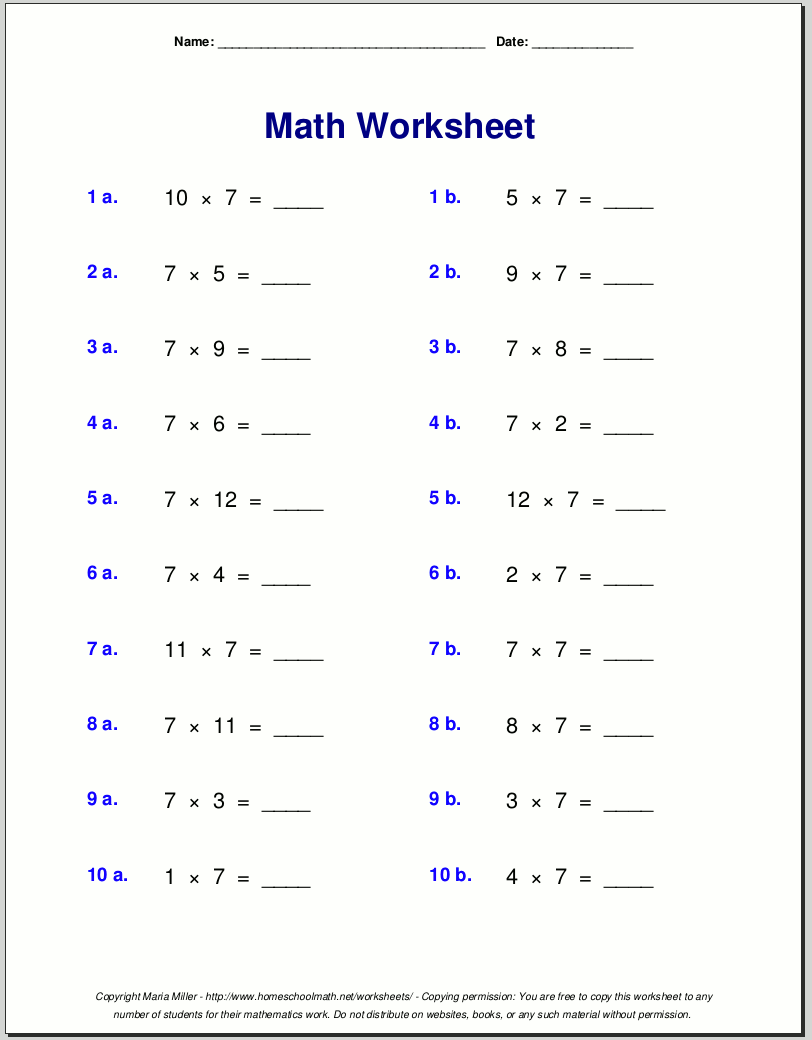 Free Math Worksheets Auto Generated With Answers
