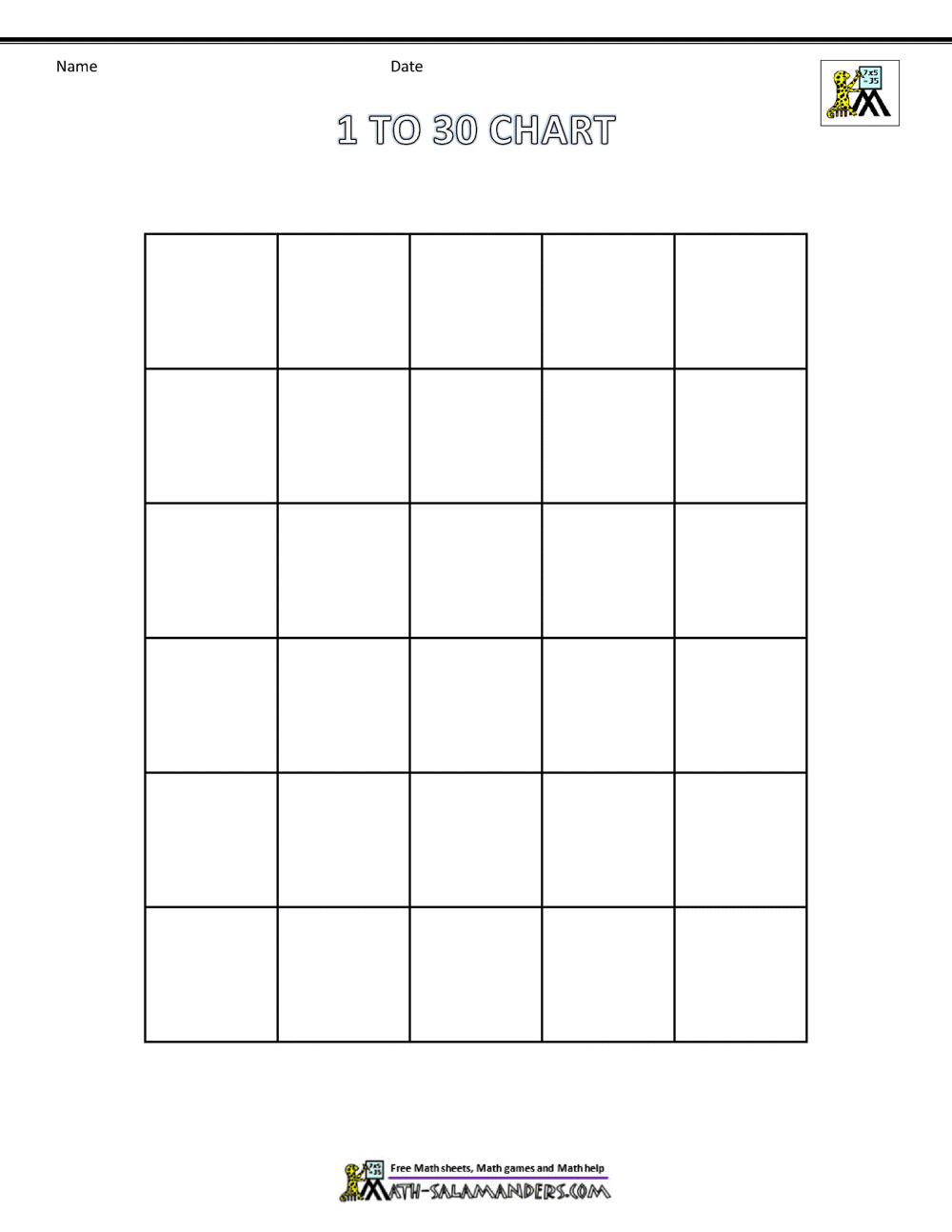 Free Printable Number Chart 1 30 Activity Shelter Worksheets Library